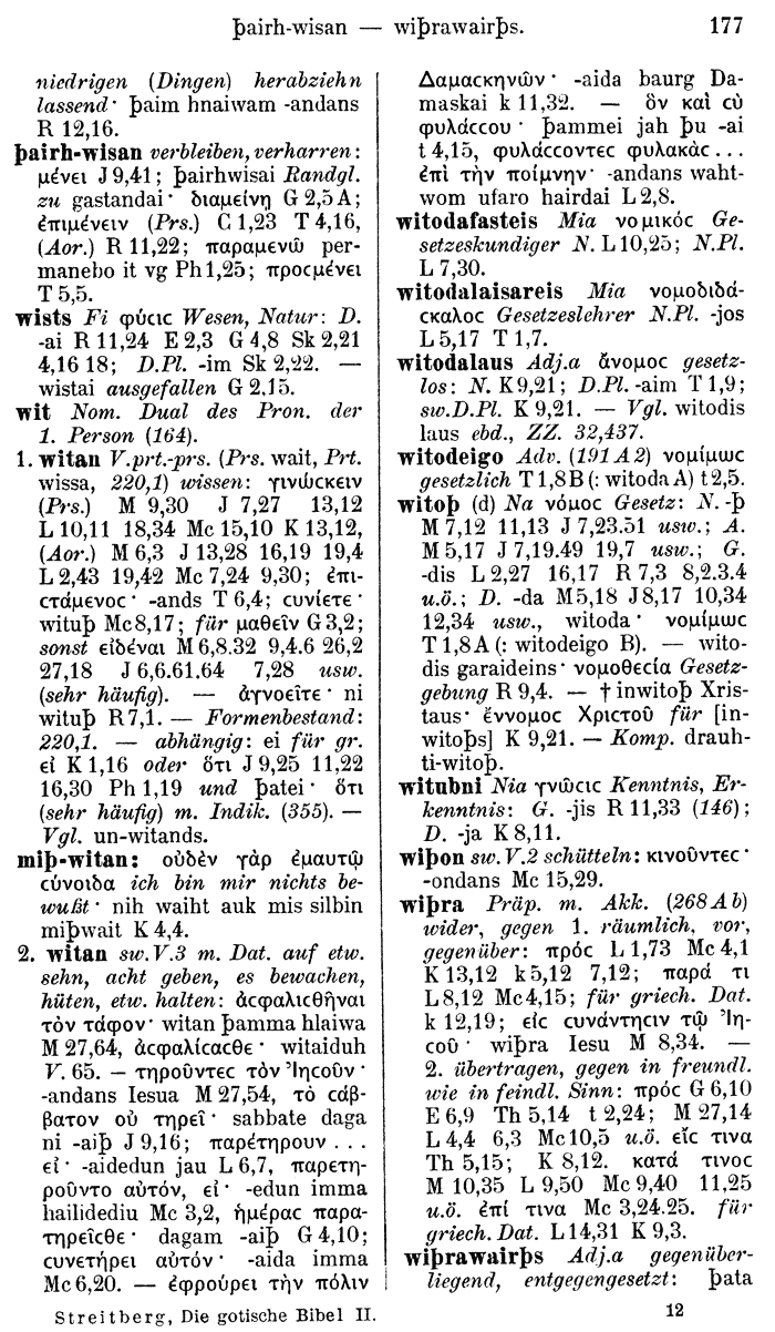 Wilhelm Streitberg 1910: Gotisch-Griechisch-Deutsches Wrterbuch p. 177.